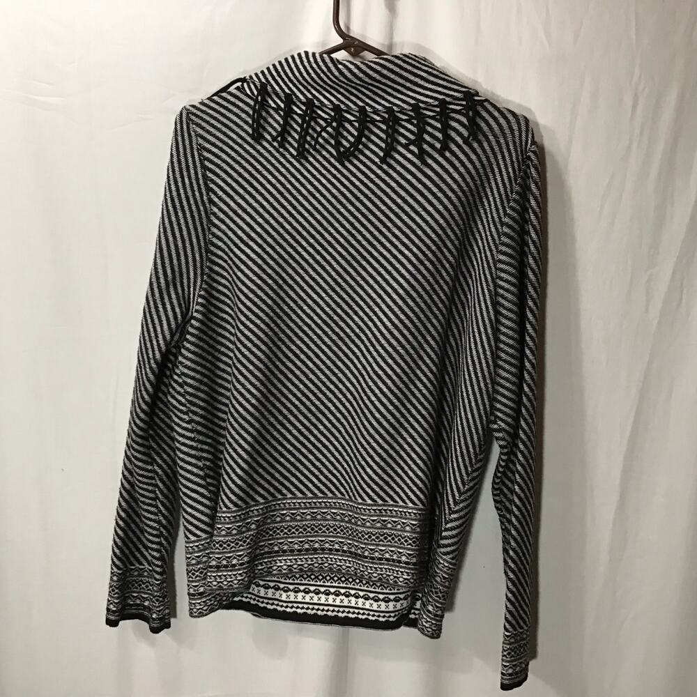 Chico's Black & White Stripe Western Boho Fringe Cardigan sweater 3 XL - Picture 7 of 8